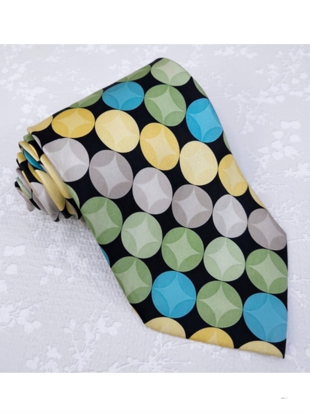 New! Stacy Adams Silk Tie Green Yellow Gray Dots 57" x 4"